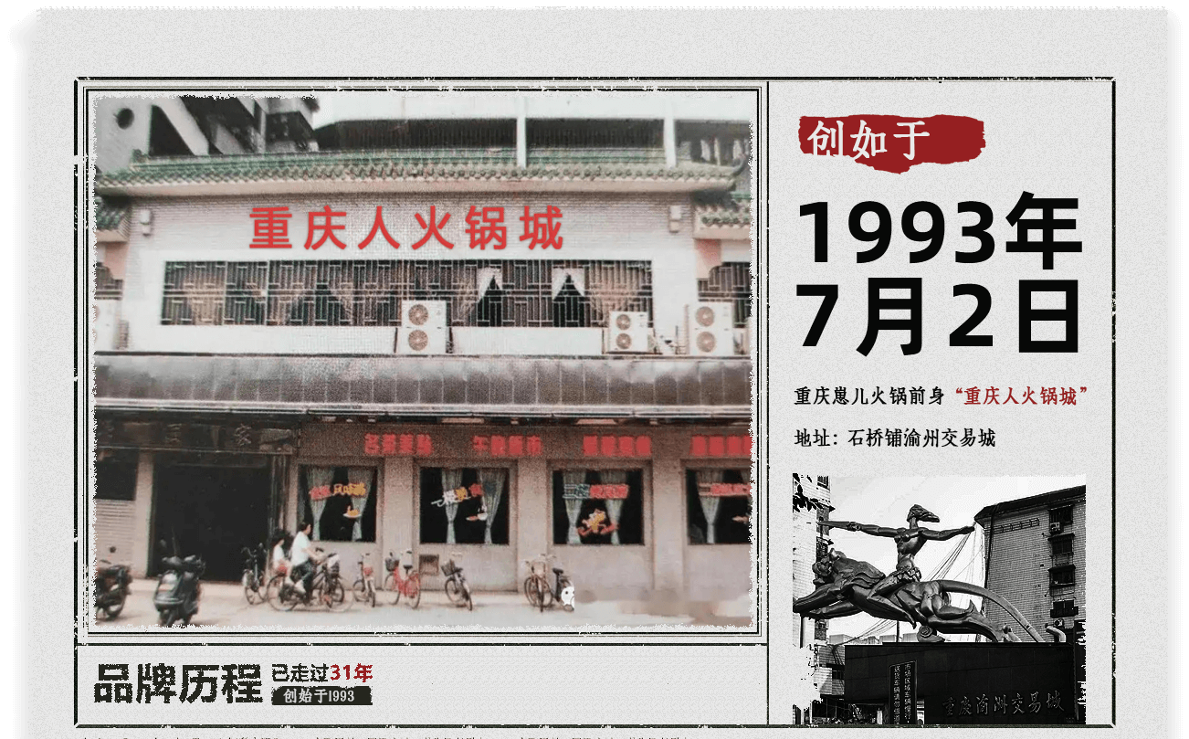 1993年7月2日 重庆崽儿火锅前身「重庆人火锅城」创立，地址：石桥铺渝州交易城